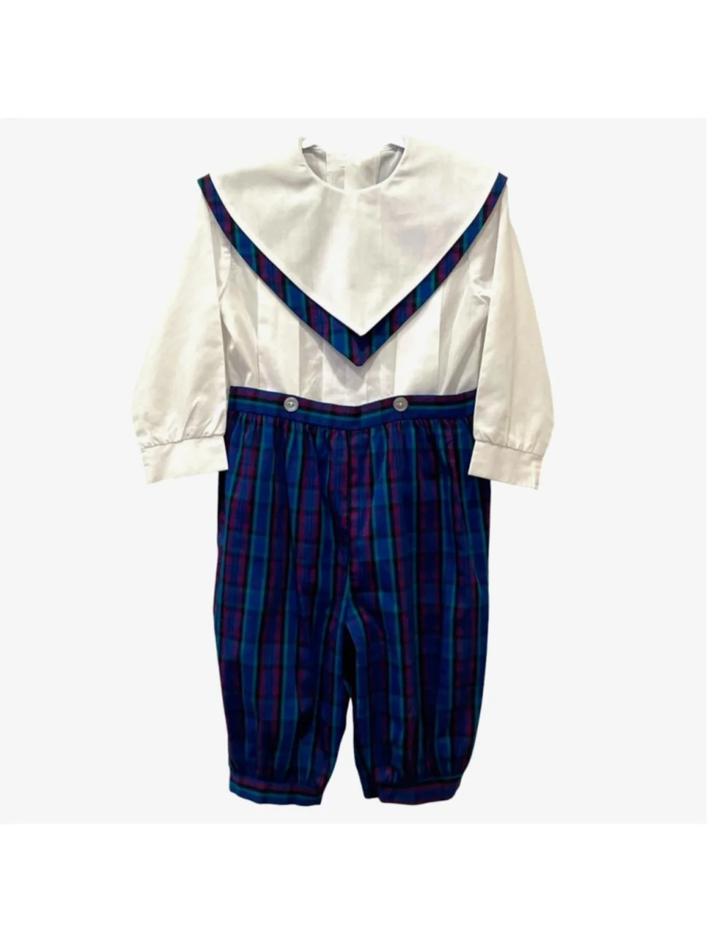 Vintage Lumpkin by Julie Le Corgne Boys Size 4T Buster Suit Romper Set Plaid USA